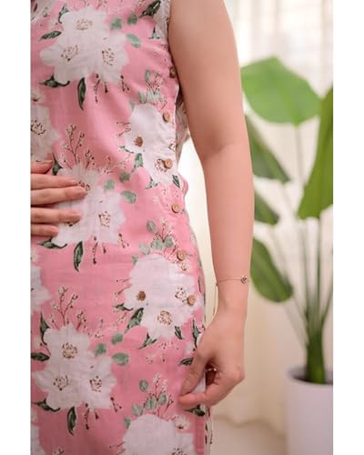 Leriya Fashion WomenS Floral Printed Sleeveless Kurta Set With Pant | Stylish Long Kurti & Trouser Set For Office & Casual Use