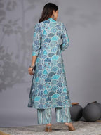 ANNI DESIGNER Womens Rayon Blend Straight Printed Kurta with Pant (Later Blue_M_Blue_Medium)