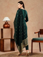 ANNI DESIGNER Womens Cotton Blend Straight Embroidered Kurta with Pant & Dupatta (Kanimoj Green_L_Green_Large)