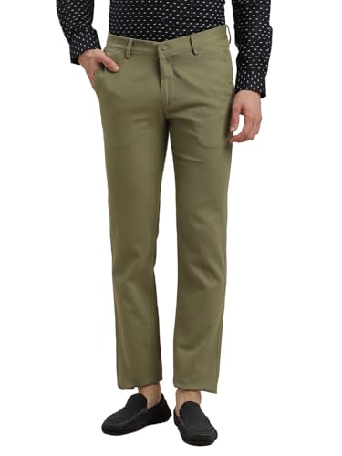 Turtle Men Cotton Stretch Dobby Print Ultra Slim Fit Olive Casual Trouser