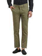 Turtle Men Cotton Stretch Dobby Print Ultra Slim Fit Olive Casual Trouser
