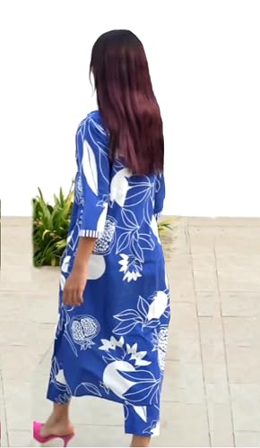 ANNI DESIGNER Womens Rayon Blend Straight Printed Kurta with Pant (ANAAR-Blue_S_Blue_Small)