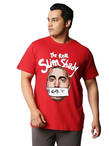 Bewakoof MenS Graphic Print Oversized Fit Half Sleeve Round Neck Cotton Plus Size T-Shirt_584941_Red_5Xl
