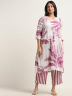 ANNI DESIGNER Womens Cotton Blend Straight Printed Kurta with Palazzo (Rilaka Pink_M_Pink_Medium)