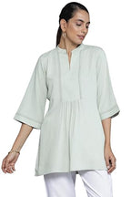 Libas Womens Woven Design Cotton Blend Straight Kurti For Women Green