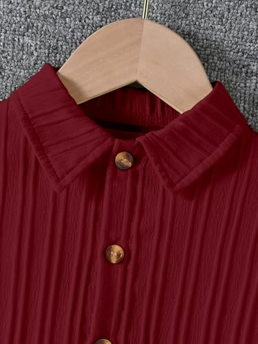 AVANOVA Boys Maroon 2-Piece Outfit Set  Short Sleeve Button Front Shirt with Matching Shorts, Summer Casual Clothing for Kids, L