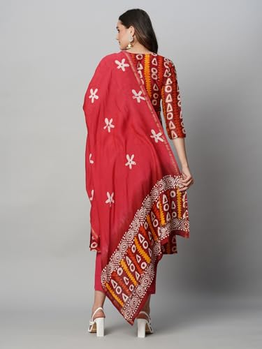 ANNI DESIGNER Womens Cotton Blend Straight Printed Kurta with Pant & Dupatta (Juraho Maroon_L_Maroon_Large)