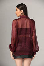 Greciilooks Western Shirt For Women| Sheer Mesh Transparent Button Down Shirt Top| Long Cuff Sleeve Shirt| Spread Collar Girls S