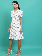 Ketch WomenS Cotton Blend Fit And Flare Wrap Dress Knee-Length Khj6000485_White/Black