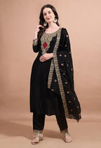 Pratham Blue WomenS Silk Embroidered Straight Kurta Palazzos With Dupatta |Kurta Set For Women |Women Kurta |Women Embroidered