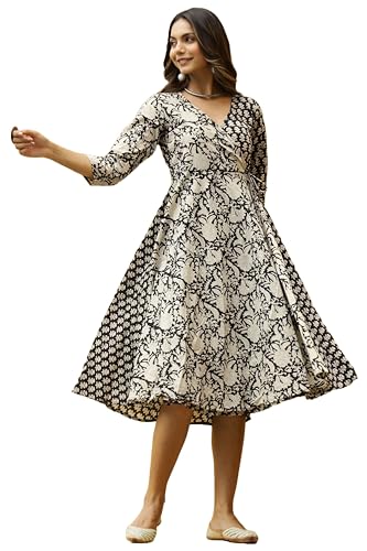 ANNI DESIGNER Womens Cotton Blend Anarkali Printed Kurta (Yogda Black_XXL_Black_XX-Large)