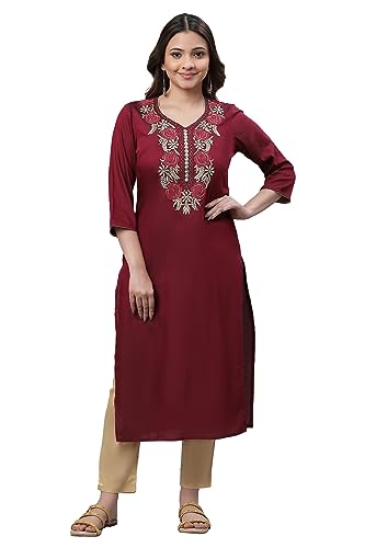 Wine Embroidered Festive Kurta (Size: Xl)-24Aua14761-704675