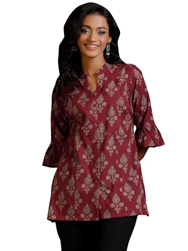Libas WomenS Cotton Printed A-Line Kurti (26842 Maroon
