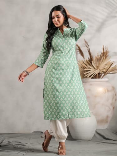 Anubhutee Women'S Viscose Rayon Ethnic Motifs Printed Green Straight Kurta
