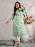 Anubhutee Women'S Viscose Rayon Ethnic Motifs Printed Green Straight Kurta