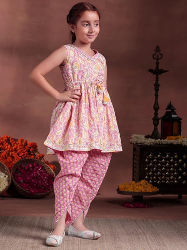 Libas Kids Womens Printed Cotton A-Line Kurti Salwar And Dupatta