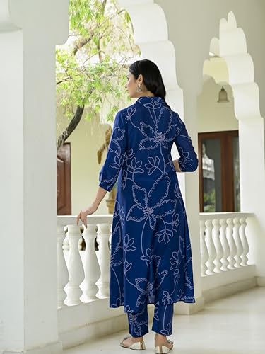 ANNI DESIGNER Womens Cotton Blend Anarkali Printed Kurta with Pant (Marup Blue-NW_XXL_Blue_XX-Large)