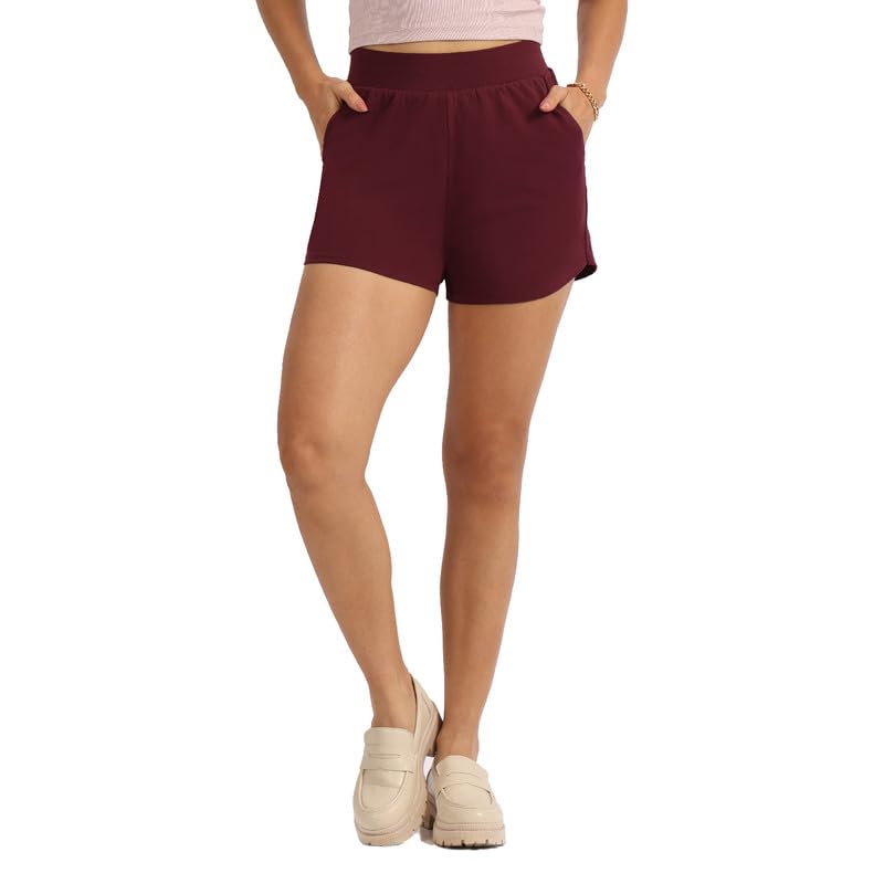 BlissClub Groove-in Cotton Shorts | Cotton Shorts | Side Pockets | Stretchy |Curved Hem