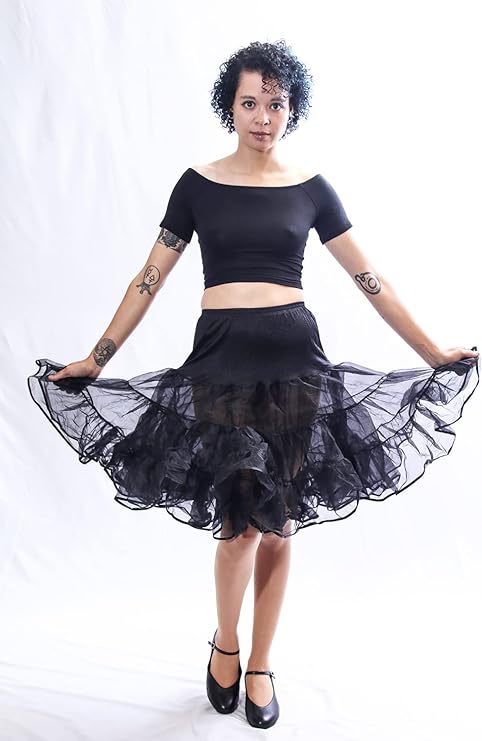 Malco Modes Tea-Length Black Petticoat Skirt â?? Vintage 50s Crinoline Underskirt for Dresses, Weddings & Halloween Costumes