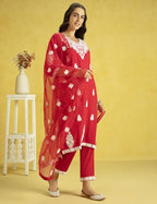 Kaari Rayon Staple 3 PCS Women Kurta Set (KAAAW24WSKD-82023_Indian Chilli Red