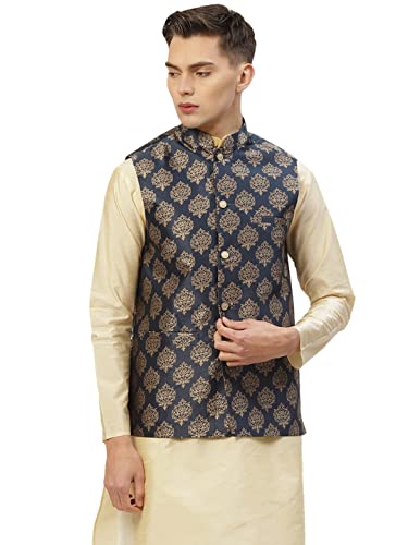 Jompers MenS Woven Design Nehru Jacket. (Navy, Xl)