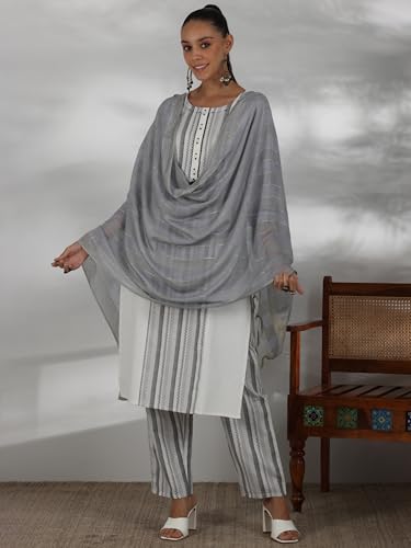 Libas Womens Printed Cotton Blend Straight Kurta With Trousers And Dupatta
