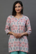 Aurelia WomenS Cotton Floral Regular Kurti (24Fea30415_Pink