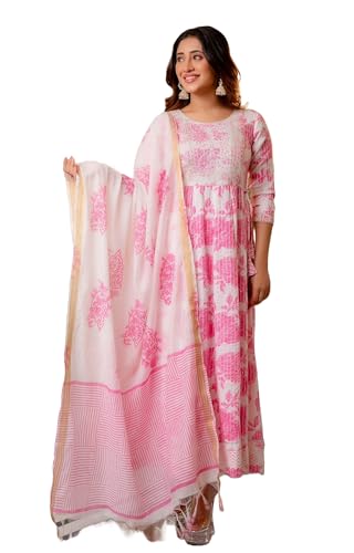 Nermosa Women Floral Printed Anarkali Kurta And Pant With Dupatta | Shivangi Joshi Suit | Shivangi Joshi Collection (In, Alpha, 