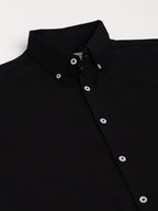Dennis Lingo MenS Solid Black Slim Fit Cotton Oxford Casual Shirt With Button-Down Collar & Full Sleeves