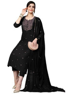 ANNI DESIGNER Womens Cotton Blend Floral Embroidered Straight Kurta with Pant & Dupatta (KASTURI Black-APL_S_Black_Small)