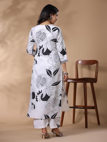 ANNI DESIGNER Womens Rayon Blend Straight Printed Kurta with Palazzo (ANAAR-BEIGE-FV_XXL_White_XX-Large)