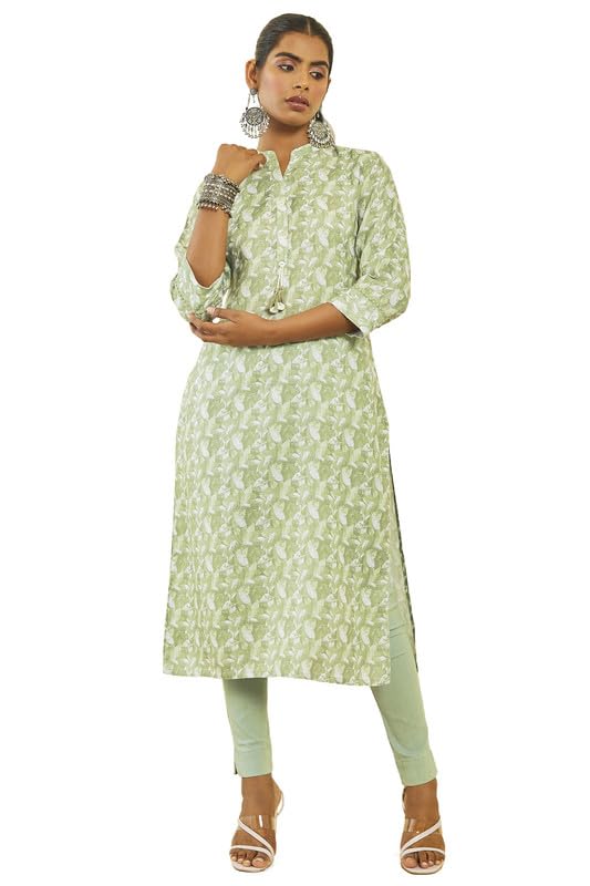 Soch Women Poly Cotton Leaf Print Straight Kurta with Pocket