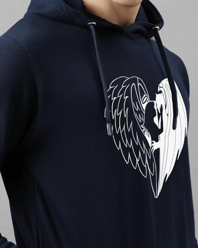 ADRO Men's Cotton Neck Hooded Sweatshirt (H24-DEVI-NB-L_Navy Blue)
