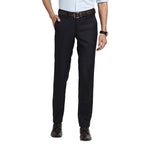 Turtle Men Poly Viscose Navy Blue Solid Slim Fit Formal Trouserss