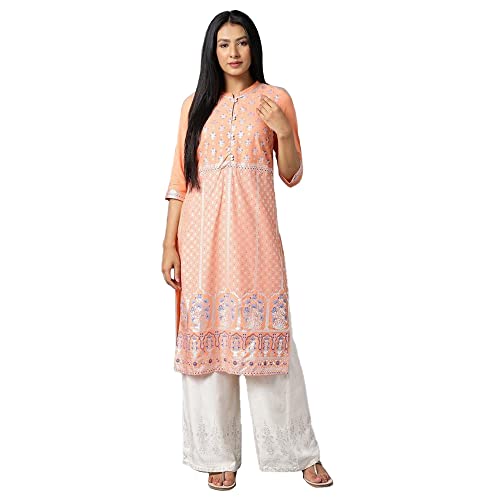 Aurelia Printed Viscose Mandarin Womens Kurta (Medium,Pink)