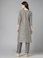 Stylum Women'S Printed & Embroidered Cotton Blend Straight Kurta Pant Set (Kpchikaset)