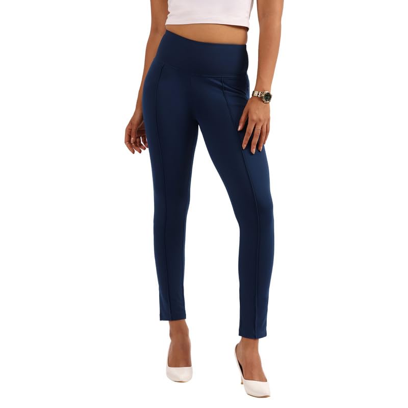 BlissClub Ultimate Sculpt Tregging Pants -Tall Above 55 | Ribbed Waistband | 2 Side Pockets | Front Pintucks | Feels Like Secon