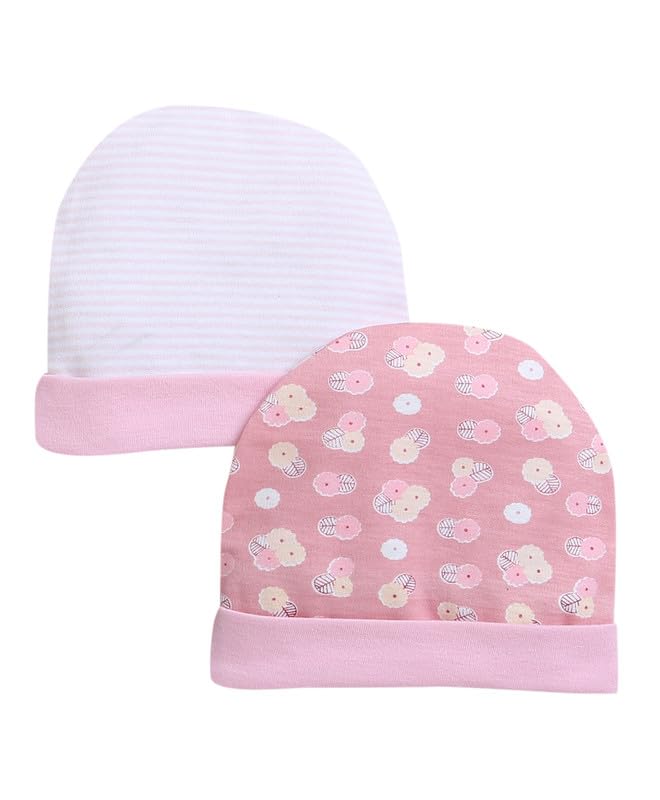 BUMZEE Pink & Light Pink Baby Girls Round Cap Pack of 2 Age - 0-3 Months (Peb9322B-pnk.LPK)
