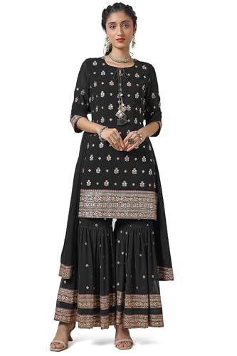 Soch Women Embellished Tie-Up Neck Georgette Sharara Suit with Dupatta