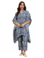 Libas WomenS Silk Blend Straight Waist Length Co-Ords (400416_Blue_Xxl)