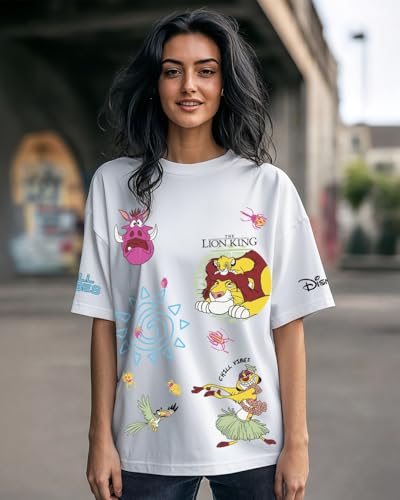 Bewakoof Official Disney Merchandise Lion King Womens Graphic Printed Oversized Fit Half Sleeve Round Neck Cotton T-Shirt_65517
