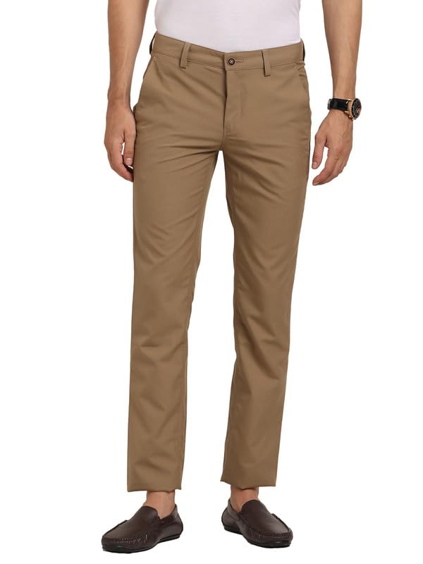 Turtle Men Polyester Cotton Khaki Solid Ultra Slim Fit Casual Trouser