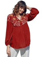 Anni Designer WomenS Tops Rayon Viscose Floral Embroidery Shirt For Women (Bini Red_Xl_Red_X-Large)