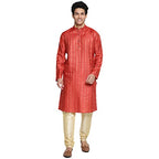 Fabindia MenS Silk Blend Dobby Slim Kurta (102716801_Red