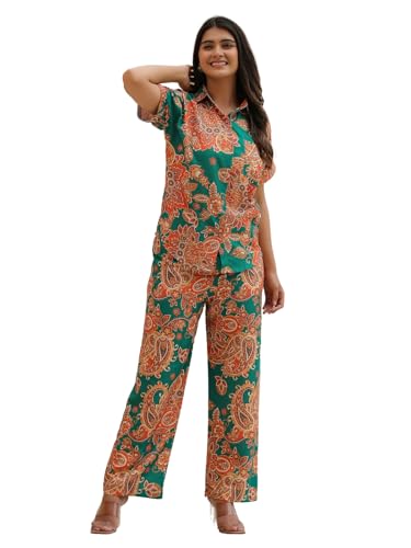 GRECIILOOKS Womens Rayon Printed Regular Fit Co Ord Set (GL-W2117&TR1080_Mint Green_M)