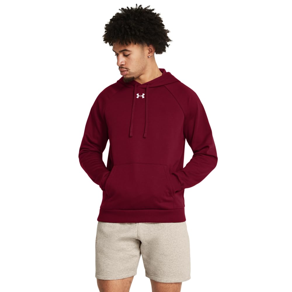 Under Armour Men's Rival Fleece Hoodie, (625) Cardinal / / White, Large
