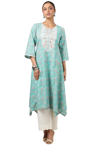 Soch Women Cotton Dobby Floral Kurta Set with Faux Mirror and Sequins