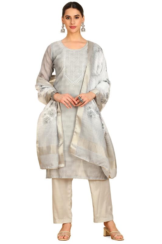 Soch Women Abstract Print Chanderi Unstitch Dress Material with Thread Work