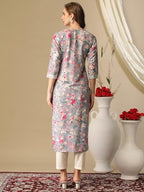 ANNI DESIGNER Womens Rayon Blend Chikankari Embroidered Straight Kurta (KISRUP-Multi-NW_M_Grey_Medium)