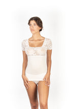 Mare Luxury Merino Wool Blend Women's Top with Lace. Proudly Made in Italy.